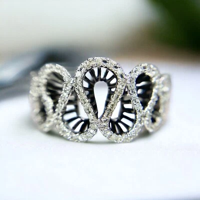 10k White Gold Designer Round Single Cut Diamond Wavy Cocktail Ring - Image 1 of 4