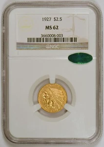 1927 $2.50 Indian Head U.S. Quarter Eagle Gold Coin, Graded MS62 by NGC with CAC - Picture 1 of 4