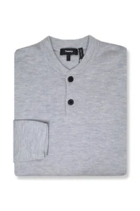 Theory Mens Heather Gray Jorah Cashfeel Wool Knit Henley Sweater, XXL 2XL 3662-8 - Picture 1 of 2