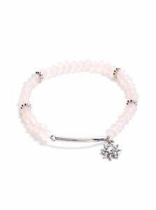 NWT Guess Light Pink & SIlver Metal Rhinestone Flower Charm Stretch Bracelet
