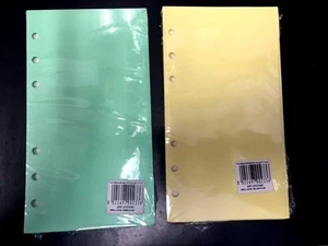 Filofax Compatible Personal Size Set/2 Unlined Green & Yellow Inserts~New/Sealed - Picture 1 of 2