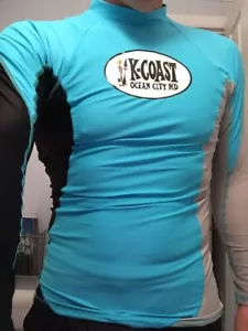 K-Coast Surf Shop L/S Swim Rash Guard Compression Shirt Men's XL Aqua Blue OCMD - Picture 1 of 6