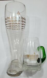 Vintage German Schwaben Brau 2 Ltr. Glass Boot & 0.4 Ltr. Beer Stein-Circa 1960