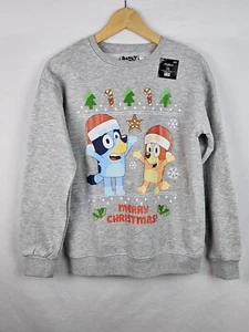 Bluey Christmas Sweatshirt Kids Size Large Gray BBC Studios Cartoon Bingo Shirt - Picture 1 of 10