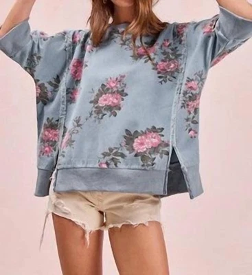 Top vaquero estampado de flores Bibi para mujer talla XL Foto 1 de 2