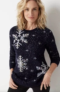J Jill Blue Tweeded Colorful Snowflake Sweater Small Relaxed Fit Tunic Winter - Picture 1 of 14