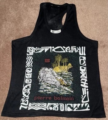 Camiseta sin mangas negra vintage rara Pierre Balmain Monsieur para hombre camisa mediana Foto 1 de 4