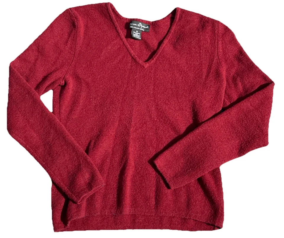 Suéter Mercer & Madison Mujer Mediano 100% Lana Merino Italiana Cuello en V Granate Foto 1 de 4