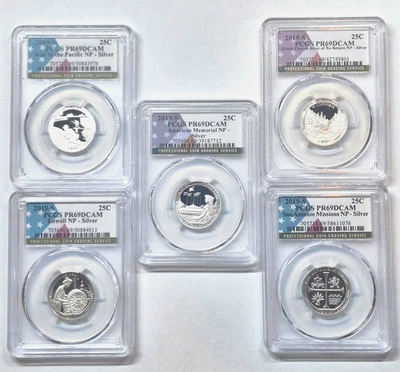 2019 S National Parks 5 Coin Silver Quarter Set PCGS PR69DCAM Special Flag Label - Image 1 of 4
