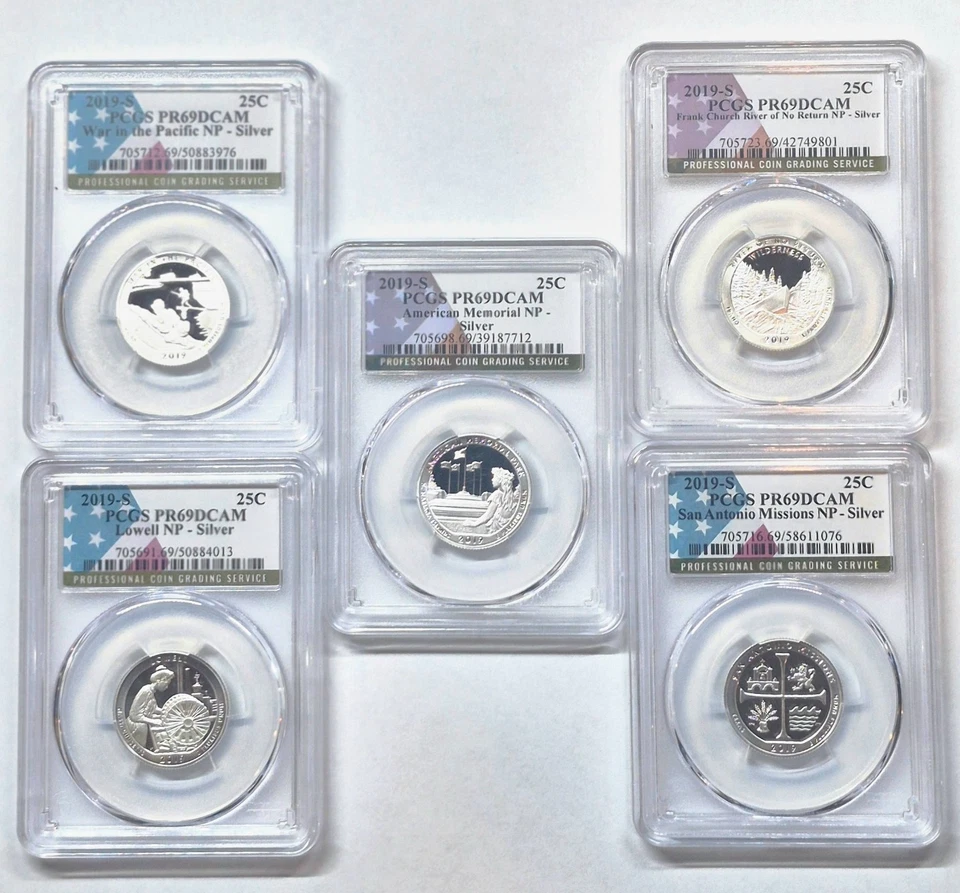 2019 S National Parks 5 Coin Silver Quarter Set PCGS PR69DCAM Special Flag Label - Image 1 of 4