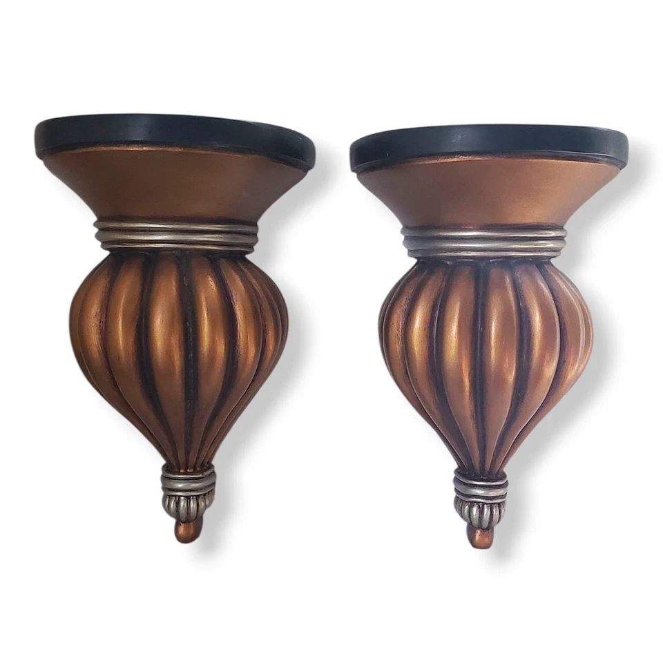 Vintage Wall Shelf Sconces Gold Silver Black w/ Plate Notch Ribbed Design 9" Foto 1 de 4