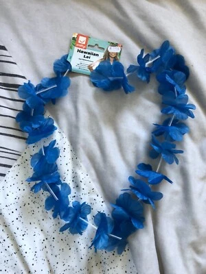 Blue Lei Hawaiian women Unisex men fancy Dress Costume accessory beach Party - Image 1 of 4