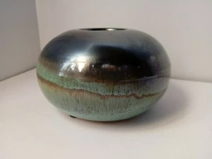 Runder Keramik Teelicht Kerzenhalter braun blau grün metallic  - Bild 1 von 8