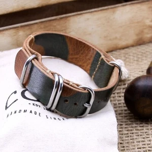 Handmade NAT2 Military 101 Leather RAF Watch Strap, 5-Ring (20mm 22mm 24mm 26mm) - Picture 1 of 8