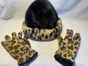 Winter Faux Fur Leopard Hat & Gloves - Picture 1 of 7