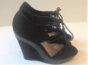 Black suede effect & patent panel lace up wedge size 36/uk3 - Picture 1 of 3