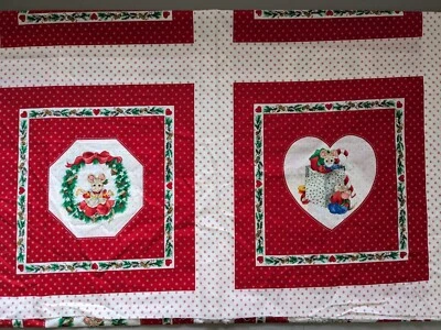 Mistletoe Mice Christmas Fabric Cotton Pillow Panel Cut Sew VIP Cranston Red Lot - Image 1 of 4