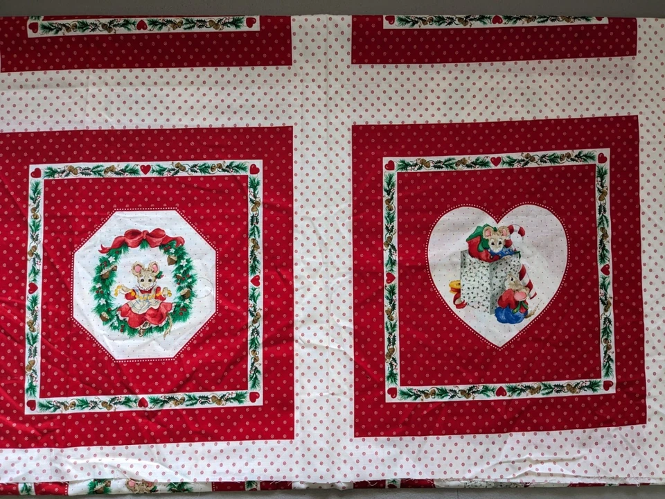 Mistletoe Mice Christmas Fabric Cotton Pillow Panel Cut Sew VIP Cranston Red Lot - Image 1 of 4