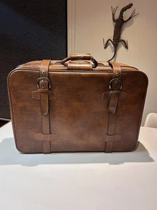 Vintage Falcon Faux leather Suitcase Retro Brown Travel Bag - Picture 1 of 12
