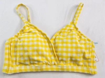 Kona Sol Womens Yellow Checked Triangle Crossover Bikini Swim Top Size M 8-10 - Image 1 of 4