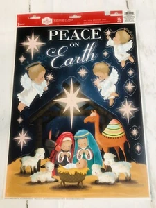 Ventana de Navidad se aferra a la paz en la tierra, lejos en el pesebre, ángeles - Imagen 1 de 2