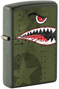 Zippo Fighter Plane Nose Art, Shark Teeth Lighter, Green Matte NEW IN BOX - Picture 1 of 1