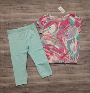 New! Girl's Swirl Tie Front Tee & Blue Capris Leggings Outfit Multiple Sizes - Picture 1 of 3
