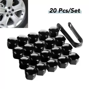 20pcs 17mm Wheel Lug Nut Bolt Center Cover Black Cap Bolt Rims & Clips Tool Kit - Picture 1 of 12