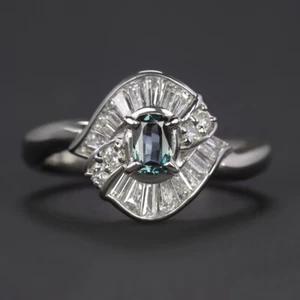 ANILLO DE CÓCTEL ALEJANDRITA DIAMANTES PLATINO BYPASS HALO CAMBIO DE COLOR VERDE PÚRPURA - Imagen 1 de 1