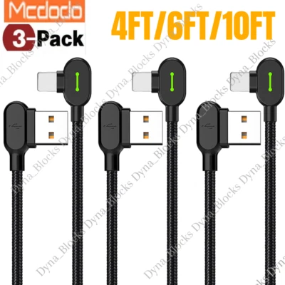 3 Pack Mcdodo 90 Degree Elbow USB Cable Charger Cord For iPhone XR 11 12 13 14 8 - Image 1 of 4