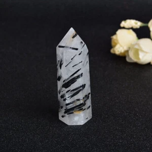 50-60mm Natural Black Tourmaline Stone Quartz Rutilated Crystal Reiki Wand Decor - Picture 1 of 12