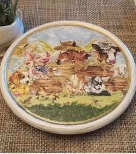 LAZY SUSAN Handmade Farm Animals Farmhouse Decor / Cow Pig Goat Country Kitchen - Picture 1 of 10