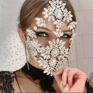 Crystal Face Mask Women Halloween Mask Rhinestone Masquerade Mask Face Jewelry - Picture 1 of 6