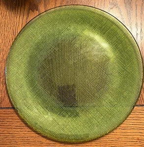 Bormioli Rocco Inca Green Glass Charger Service Plate Weave Textured 11” - Picture 1 of 5