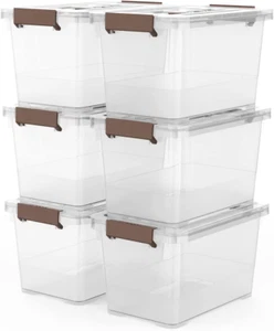6-Pack Clear 7 Quart Storage Latch Box/Bins, Plastic Stackable Latching Box with - Picture 1 of 11