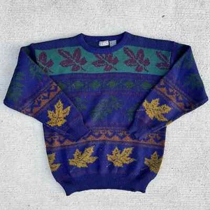 Suéter vintage unisex azul marino hojas de otoño talla mediana - Imagen 1 de 4