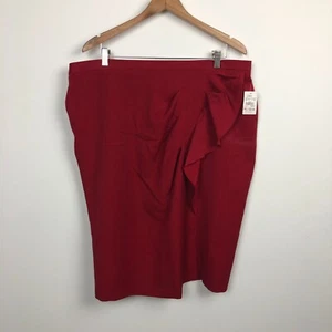 NEW Cato Women's Ruffle Front Straight Pencil Skirt Solid Red Back Zip Size 22W - Picture 1 of 5