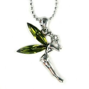 Green Tinkerbell Fairy~ made with Swarovski Crystal Tinker Bell ANGEL Necklace
