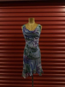 90’s Donna Ricco Printed Ruffled Button Silk Dress - Picture 1 of 7