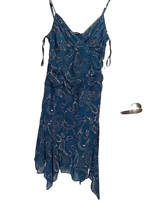 Rockmans Dress Womens 14 Green Lined Ruched  Shoestring Straps Waisted Hanky Hem - image 1 of 4