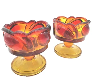 Dos (2) Candelabros Pedestal Amberina Vidrio Indiana Hoja Puesta de Sol - Imagen 1 de 5