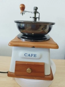 New Vintage Rustic Retro Ceramic and Wood Manual Coffee Grinder - Picture 1 of 8