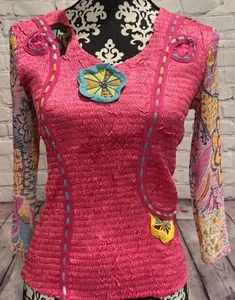 Top Alberto Makali Mujer Rosa Cuerpo Mangas Largas Multicolor Arrugado Satén S - Imagen 1 de 15