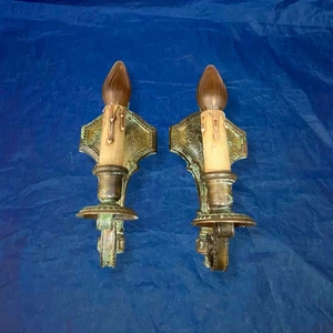 Antique Brass Original Grime Finish Fixtures Pair Rewired 99K - Picture 1 of 7