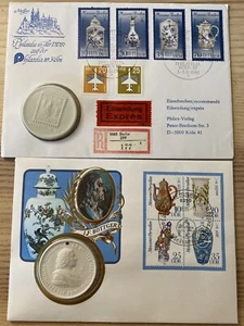 Set of 2 Germany DDR 1982 meissen porcelain FDC coin cover medal Blue and White - Picture 1 of 5