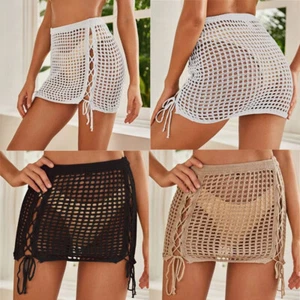 Beachwear Short Sexy Knitted Bathing Swim Suit Lace Beach Cover Up Skirt - Picture 1 of 16