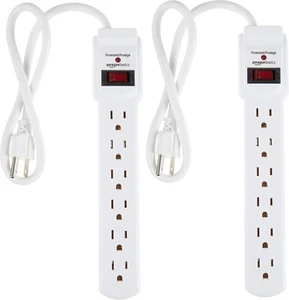 2-pack Surge Protector Power Strip 6-Outlet 200J Protection 2ft Extension WHITE - Picture 1 of 8