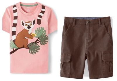 Gymboree Boys 10 Safari Rosa Lémur Camiseta Marrón Carga Pantalones Cortos Conjunto Nuevo con Etiquetas 2023 Sabana Foto 1 de 4