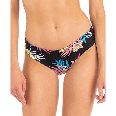 Parte inferior de bikini reversible Hurley cobertura moderada floral negro rosa talla S Foto 1 de 4