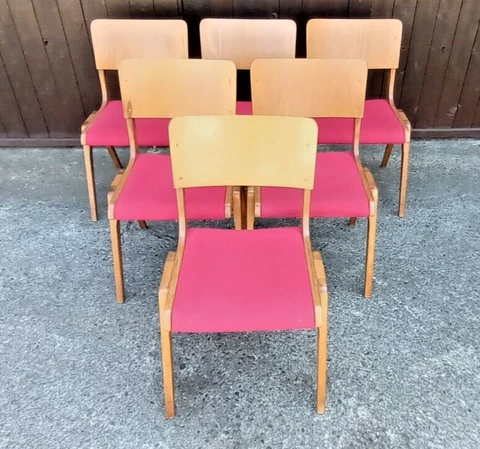6x Designer Stacking Dining Room Chairs Chair Vintage Plywood 60er Chairs Cover